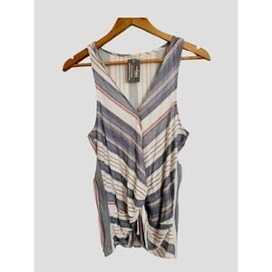 Twenty Second Striped Sleeveless Blouse Medium NWT Blue White Red Knot Front